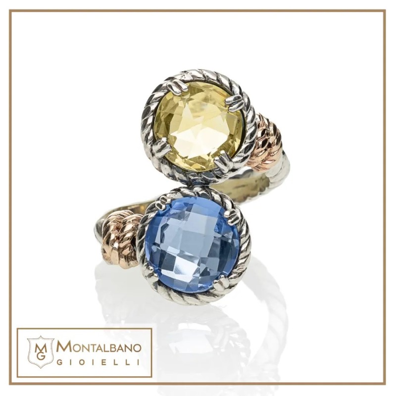 Anello Nodi cerchio intreccio 2 pietre